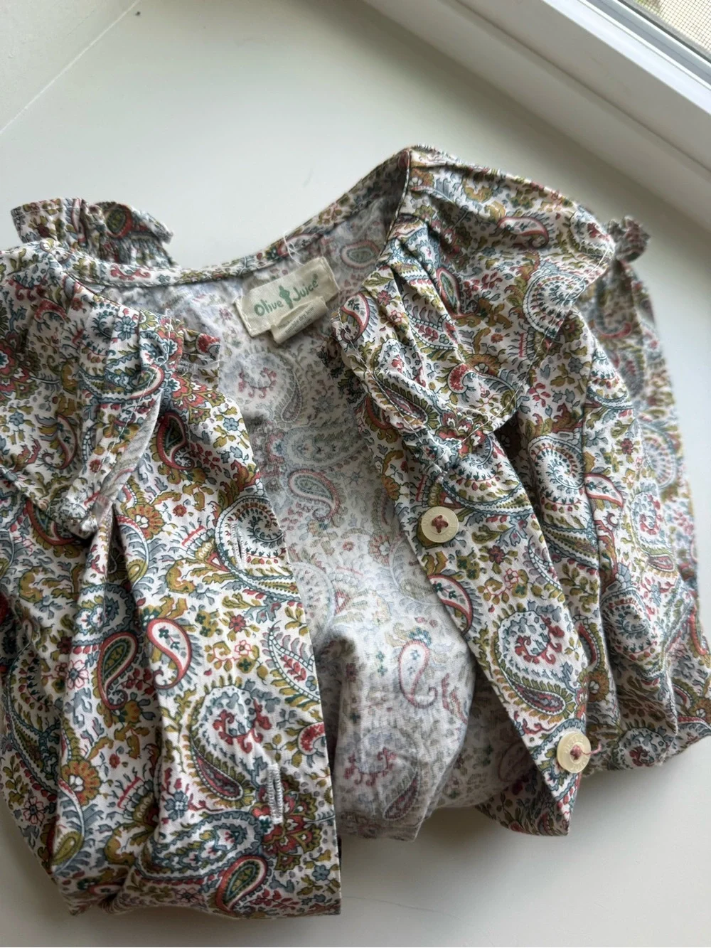 Girls Paisley Blouse with collar - Multi-Color. Olive Juice Brand.